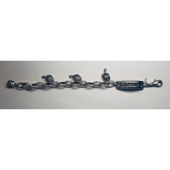 Estate Sterling Silver 925 "Blessed" Bracelet, 8” Length, Designer Sarda Scroll - Picture 5 of 10